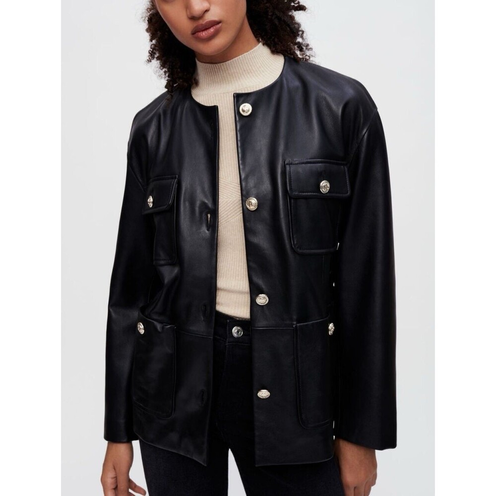 Elie Tahari Aliza Faux Leather Jacket Belted 4 Pocket Women's Size 10